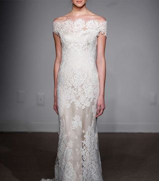 Anna Maier Couture + Gabrielle Off-the-Shoulder Corded Lace Gown