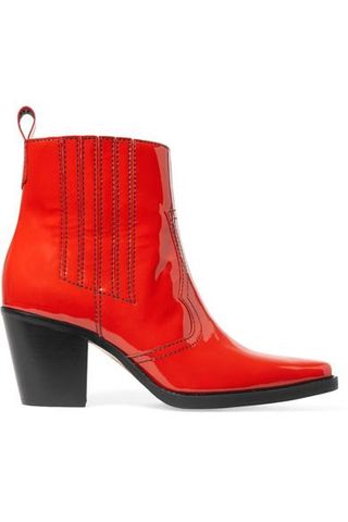 Ganni + Callie Patent-leather Ankle Boots