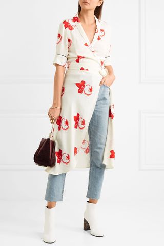 Ganni + Floral-Print Crepe Wrap Dress