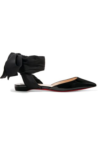 Christian Louboutin + Lahore Lace-Up Crepe De Chine And Patent-Leather Flats