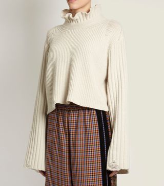 Golden Goose Deluxe Brand + Malia Fluted-Collar Ribbed-Knit Wool Sweater
