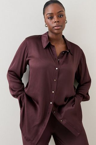 Karen Millen + Plus Size Viscose Satin Boyfriend Shirt