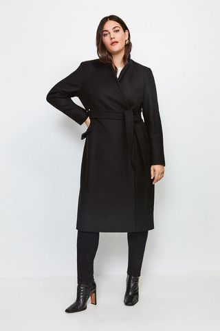 Karen Millen + Plus Size Wool Blend Notch Coat