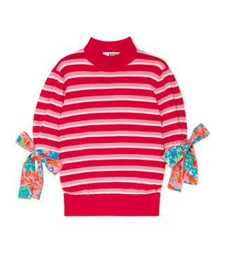 MSGM + Poplin-Trimmed Striped Cotton Sweater