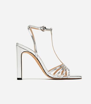 Zara + Silver Wide High Heel Sandals