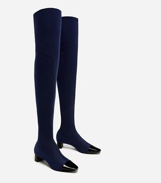 Zara + Over-the-Knee High Heel Boots With Contrasting Toe