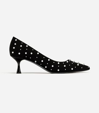 Zara + Medium Heel Court Shoes With Faux Pears