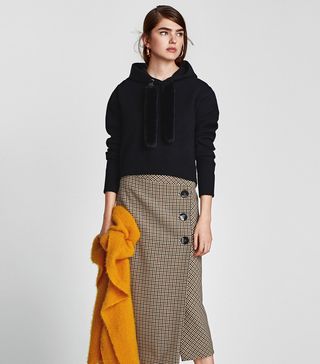 Zara + Sweater With Faux Fur Drawstrings