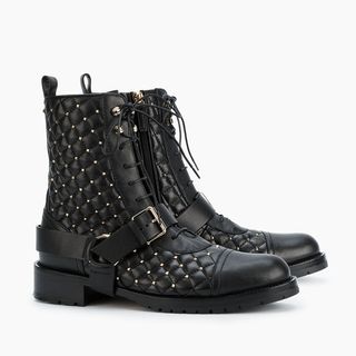 Valentino + Rockstud Quilted Lace-Up Boots