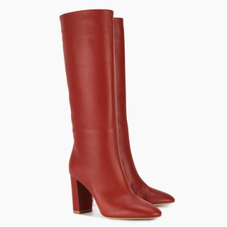 Gianvito Rossi + Red Leather Milano 90 Knee High Boots