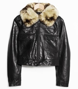 & Other Stories + Leather Jacket With Faux Fur