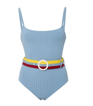 Solid and Striped + Belted Ribbed One Piece Swimsuit