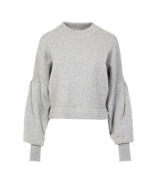 Tibi + Cashmere Pleated Sleeve Cropped Pullover