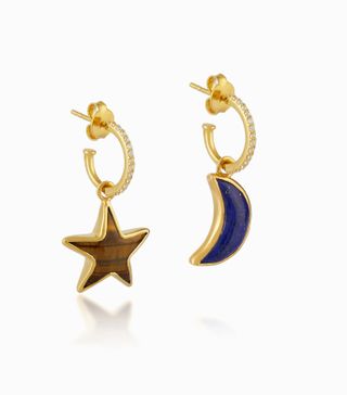 Theodora Warre + Lapis Lazuli 
Gold Tiger Eye Star Moon Earrings