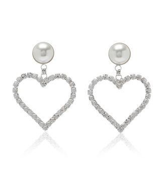 Alessandra Rich + Crystal Heart Earrings With Pearl Clip