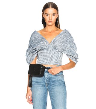 Jonathan Simkhai + Smocked GIngham Dropped Sleeve Bustier