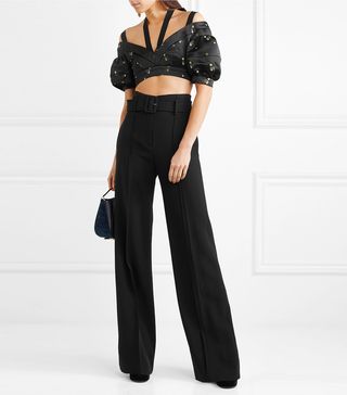 Erdem + Debra Cropped Embroidered Duchesse-Satin Blouse