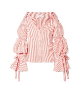 Caroline Constas + Margaret Off-the-Shoulder Striped Cotton-Poplin Shirt