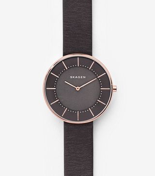 Skagen + Gitte Dark Gray Leather Watch