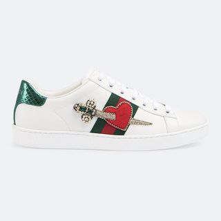 Gucci + Ace Leather Embroidered Sneaker
