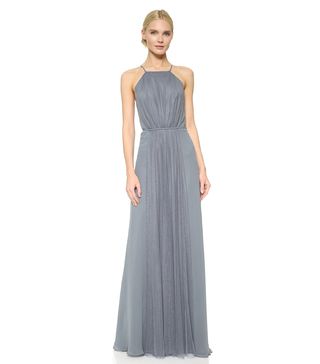 Monique Lhuillier Bridesmaids + Halter Dress With Tulle Panel