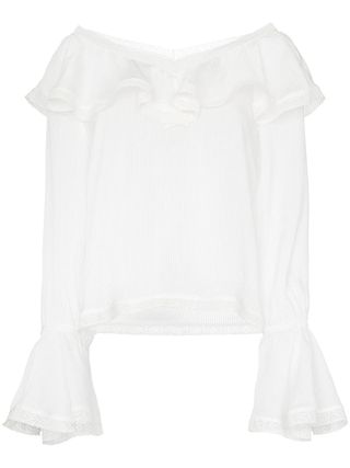 By Timo + Ruffle Trim V-Neck Blouse