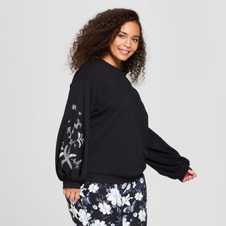 Who What Wear + Plus Size Long Sleeve Embroidered Sweatshirt