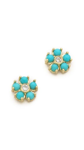 Jennifer Meyer Jewelry + Turquoise Flower Diamond Stud Earrings