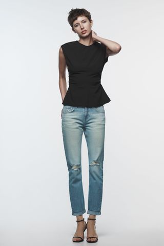 Zara + Low Rise Ripped Turned Up Cuff Jeans