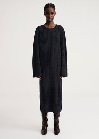 Toteme + Cable Knit Dress Dark Grey Mélange