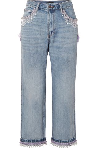 Marc Jacobs + Cropped Bead-Embellished Boyfriend Jeans