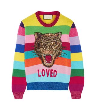 Gucci + Appliquéd Sequined Striped Wool Sweater