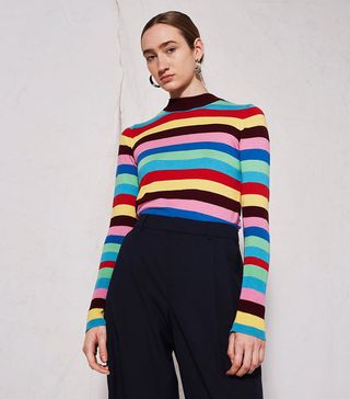 Topshop + Rainbow Striped Knitted Sweater By Boutique