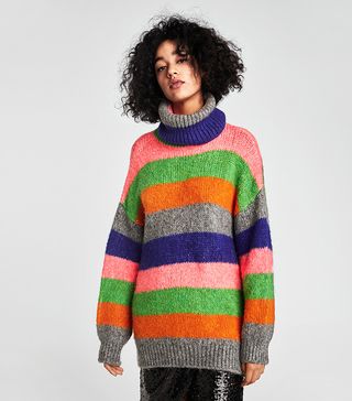 Zara + Oversize Multicolor Striped Sweater Details