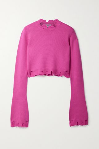 The Attico + Cropped Distressed Merino Wool Sweater