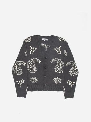 Profound + Knit Paisley Cardigan Sweater in Dark Gray