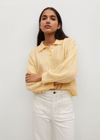 Mango + Contrasting Knitted Polo Shirt - Women