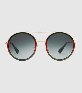 Gucci + Round-Frame Metal Sunglasses