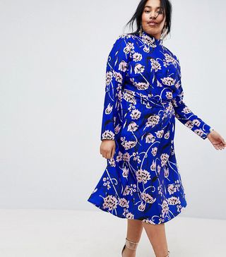 ASOS Curve + Bright Floral High Neck Midi Dress