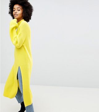 ASOS + Chunky Knitted Layering Dress With Front Split and High Neck