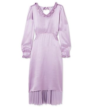 Balenciaga + Hybrid Ruffled Silk-Satin and Pleated Crepe de Chine Dress