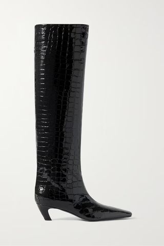 Khaite + Davis Croc-Effect Leather Knee-High Boots