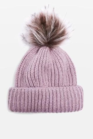 Topshop + Faux-Fur Pom-Pom Beanie Hat
