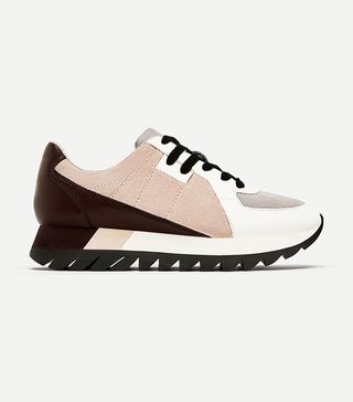 Zara + Contrasting Leather Platform Sneakers