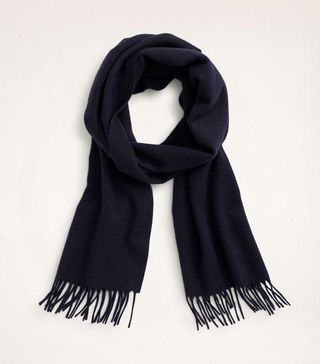 Brooks Brothers + Cashmere Fringed Scarf in Navy