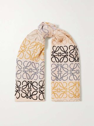 Loewe + Fringed Printed Wool, Silk and Cashmere-Blend Scarf