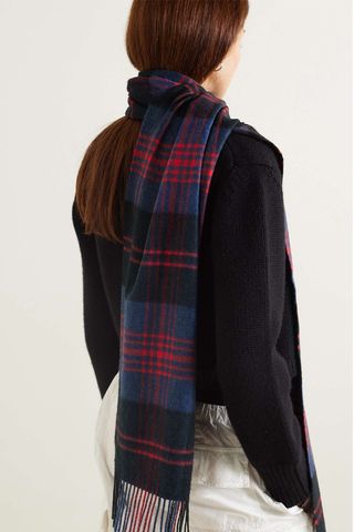 Johnstons of Elgin + Fringed Checked Cashmere Scarf