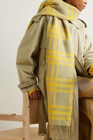 Burberry + Appliquéd Fringed Checked Cashmere Scarf