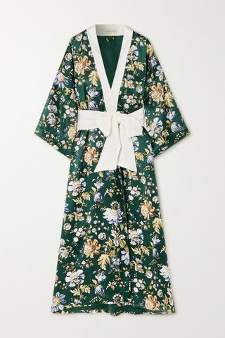 Olivia von Halle + Queenie Floral-Print Silk-Satin Robe