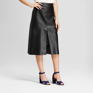 Who What Wear + Faux Leather Midi Skirt
